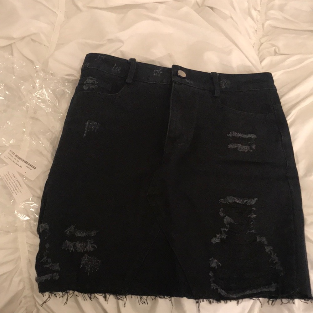 Nasty Gal Black Denim Distressed Skirt